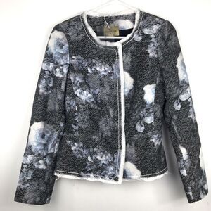Bandolera Dark Gray and Blue Floral Blazer Jacket with White edging- NEW